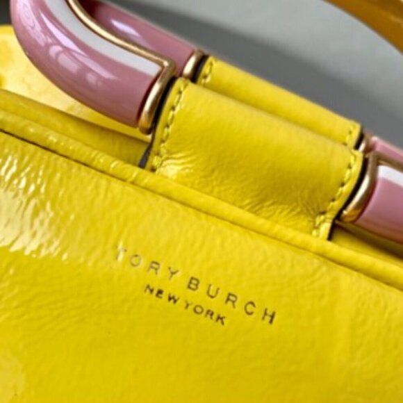 NEW! NWT! Tory Burch Half Moon Strip Mini Satchel Boston  -Yellow Leather Women - Picture 8 of 16